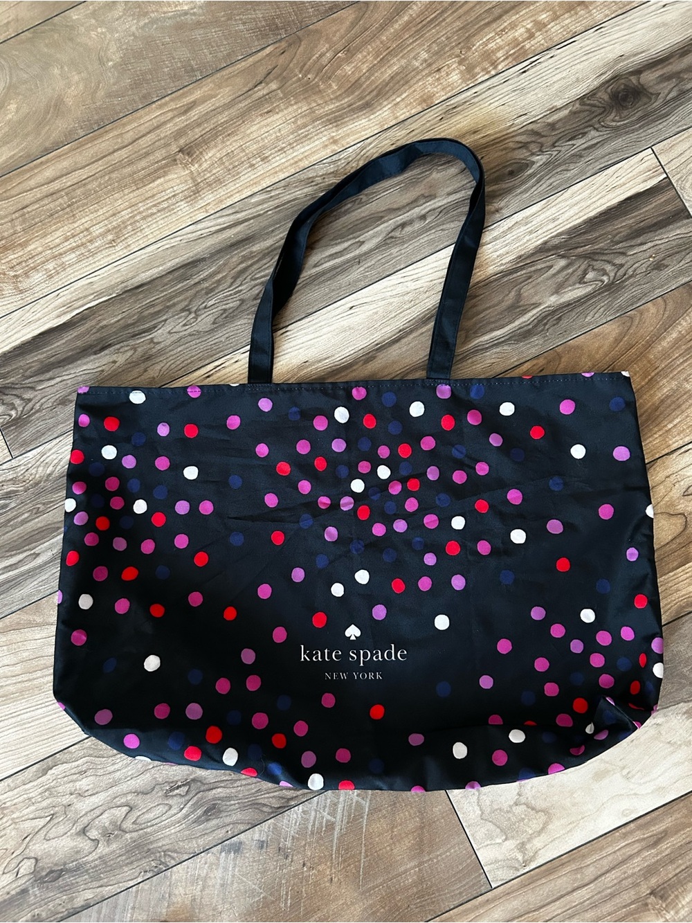 kate spade Shopper XL Black Fanric Tote with Multicolor Polka Dots